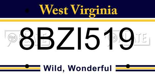 8BZI519 West Virginia License Plate