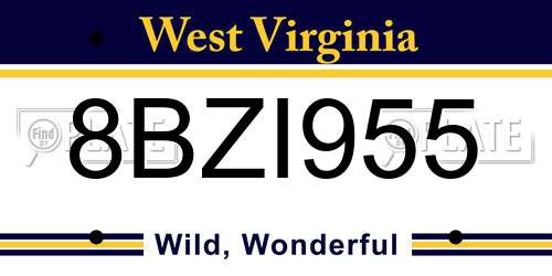 8BZI955 West Virginia License Plate