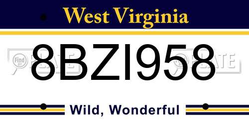8BZI958 West Virginia License Plate