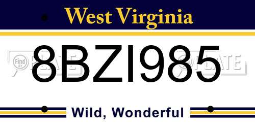 8BZI985 West Virginia License Plate