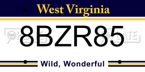 8BZR85 West Virginia License Plate