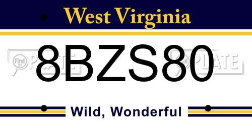 8BZS80 West Virginia License Plate
