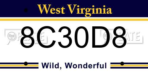 8C30D8 West Virginia License Plate