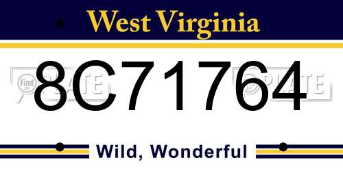 8C71764 West Virginia License Plate