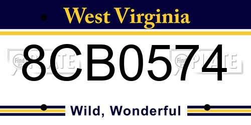 8CB0574 West Virginia License Plate