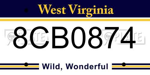 8CB0874 West Virginia License Plate