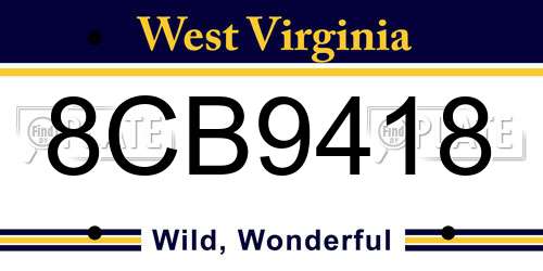 8CB9418 West Virginia License Plate