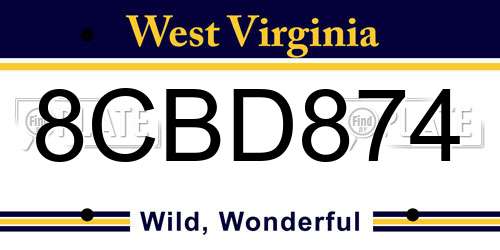 8CBD874 West Virginia License Plate