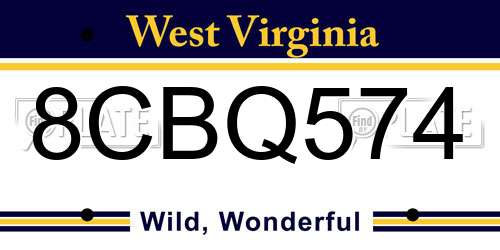 8CBQ574 West Virginia License Plate