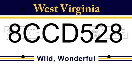 8CCD528 West Virginia License Plate