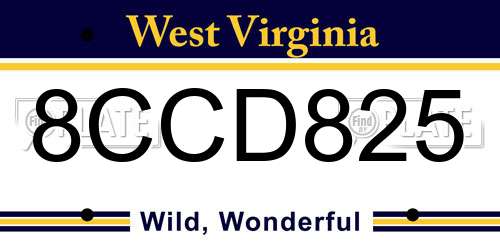 8CCD825 West Virginia License Plate