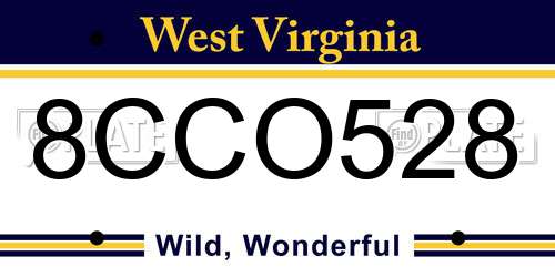 8CCO528 West Virginia License Plate