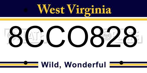 8CCO828 West Virginia License Plate