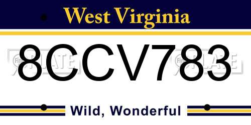 8CCV783 West Virginia License Plate
