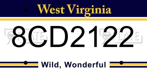 8CD2122 West Virginia License Plate