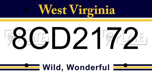 8CD2172 West Virginia License Plate