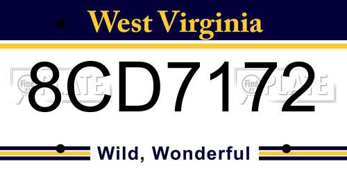 8CD7172 West Virginia License Plate