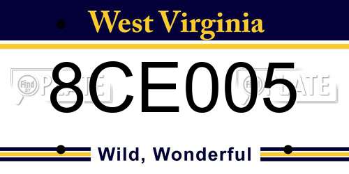 8CE005 West Virginia License Plate