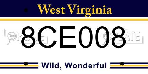 8CE008 West Virginia License Plate