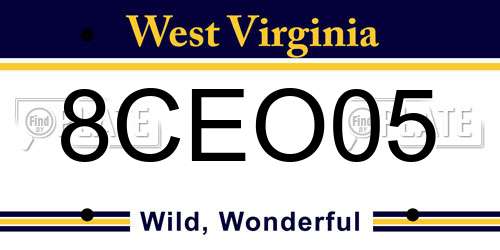 8CEO05 West Virginia License Plate