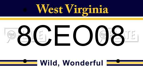 8CEO08 West Virginia License Plate