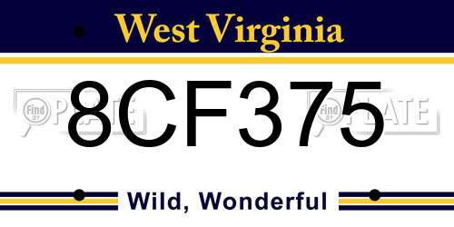 8CF375 West Virginia License Plate