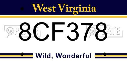 8CF378 West Virginia License Plate
