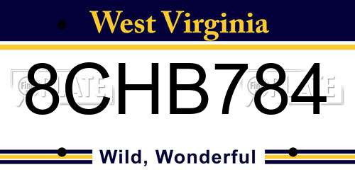 8CHB784 West Virginia License Plate