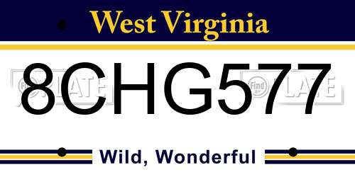 8CHG577 West Virginia License Plate