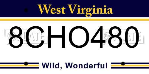 8CHO480 West Virginia License Plate