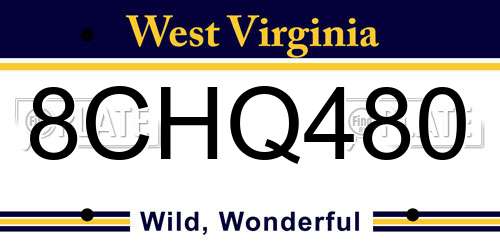 8CHQ480 West Virginia License Plate