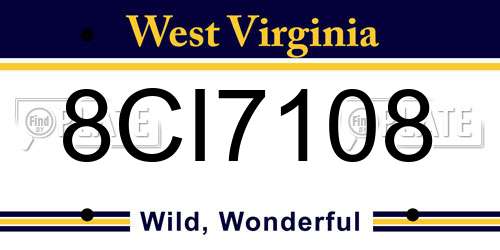 8CI7108 West Virginia License Plate