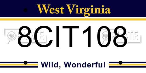 8CIT108 West Virginia License Plate