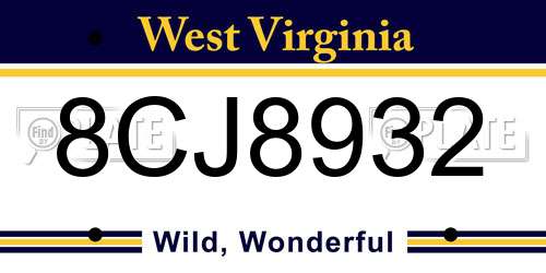 8CJ8932 West Virginia License Plate