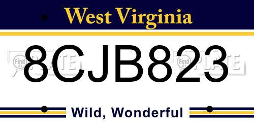 8CJB823 West Virginia License Plate