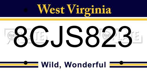 8CJS823 West Virginia License Plate