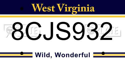 8CJS932 West Virginia License Plate