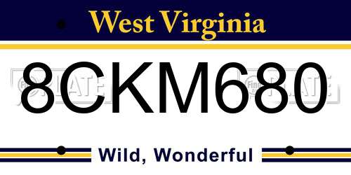 8CKM680 West Virginia License Plate
