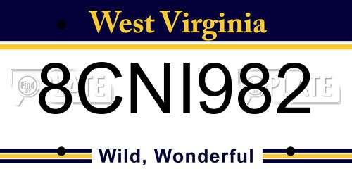 8CNI982 West Virginia License Plate