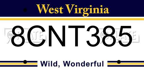8CNT385 West Virginia License Plate