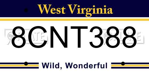 8CNT388 West Virginia License Plate