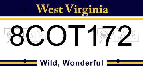 8COT172 West Virginia License Plate