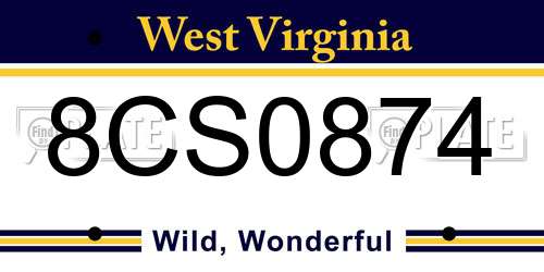 8CS0874 West Virginia License Plate