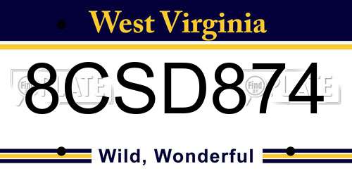 8CSD874 West Virginia License Plate