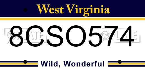 8CSO574 West Virginia License Plate