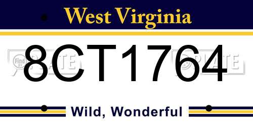 8CT1764 West Virginia License Plate