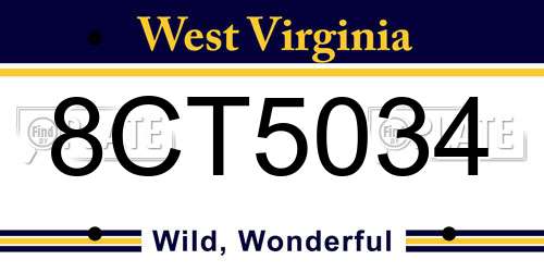 8CT5034 West Virginia License Plate