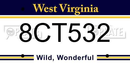 8CT532 West Virginia License Plate