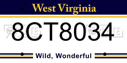 8CT8034 West Virginia License Plate