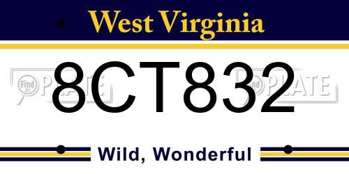 8CT832 West Virginia License Plate
